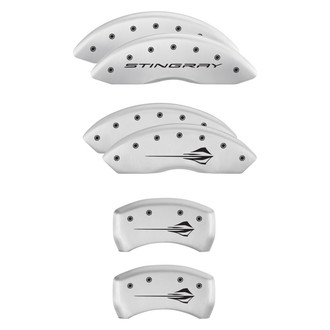 MGP® - Gloss White Caliper Covers with Stingray Logotype / Stingray (C8) Engraving (Full Kit, 6 pcs)