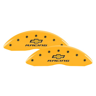 MGP® - Gloss Yellow Caliper Covers with Chevy Racing Engraving (Full Kit, 4 pcs)