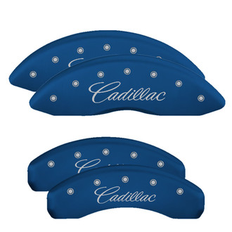 MGP® - Gloss Blue Caliper Covers with Cadillac Cursive Engraving (Full Kit, 4 pcs)