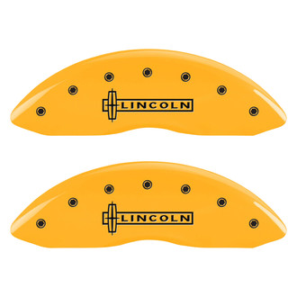 MGP® - Gloss Yellow Caliper Covers with Lincoln Engraving (Full Kit, 4 pcs)