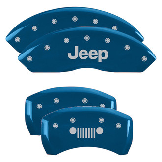 MGP® - Gloss Blue Caliper Covers with Jeep / Grill Logo Engraving (Full Kit, 4 pcs)