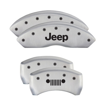 MGP® - Gloss White Caliper Covers with Jeep / Grill Logo Engraving (Full Kit, 4 pcs)