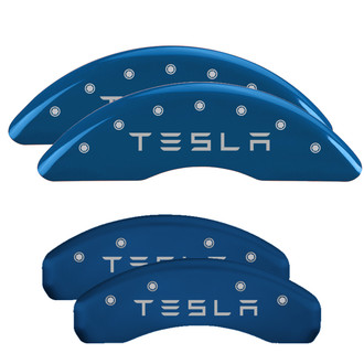 MGP® - Gloss Blue Caliper Covers with Tesla Engraving (Full Kit, 4 pcs)