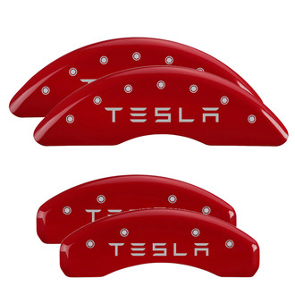 MGP® - Gloss Red Caliper Covers with Tesla Engraving (Full Kit, 4 pcs)