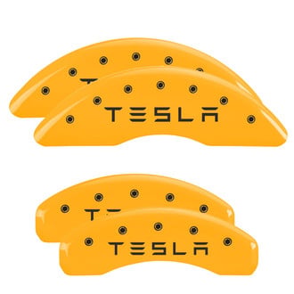 MGP® - Gloss Yellow Caliper Covers with Tesla Engraving (Full Kit, 4 pcs)