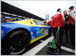 Michelin Tire on Race Yellow Blue Car