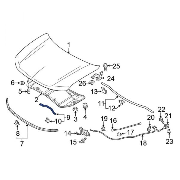 Mitsubishi OE 5902A052 - Front Outer Hood Seal