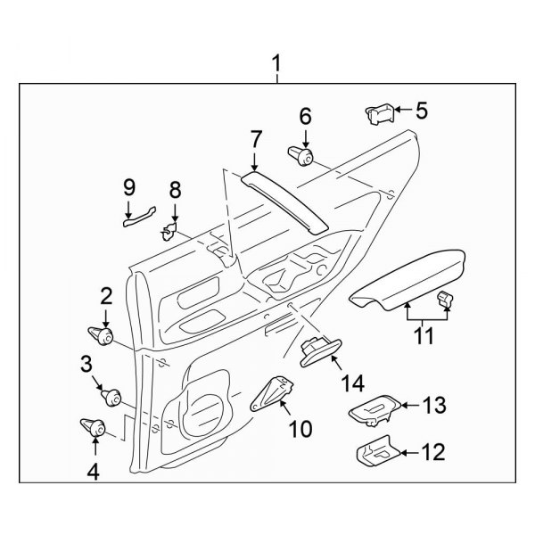 Mitsubishi OE 7222A079YA Rear Left Inner Door Interior Trim Panel