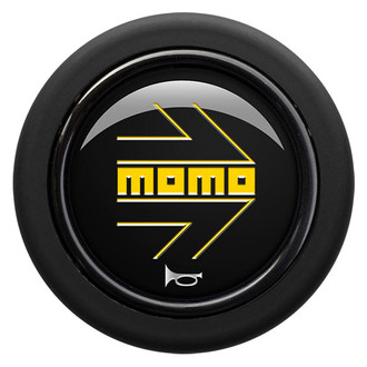 MOMO® - Matte Black Horn Button with Yellow Logo, with Round Lip Profile Type