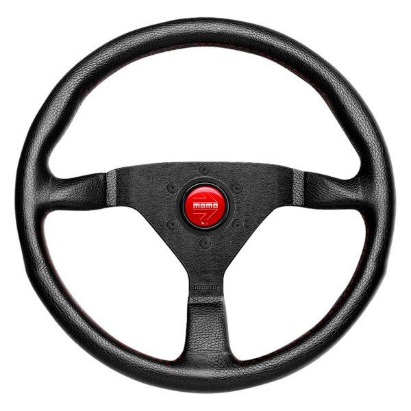 Momo Mcl32bk3b 3 Spoke Monte Carlo Series Black Leather Steering Wheel With Red Stitch