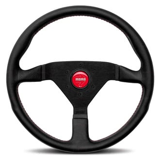 MOMO® - 3-Spoke Montecarlo Series Leather Steering Wheel with Red Stitch
