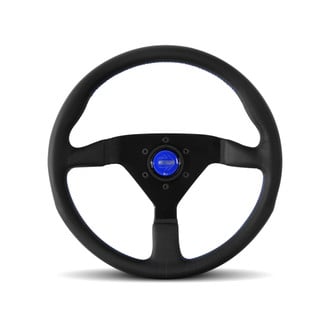 MOMO® - 3-Spoke Montecarlo Series Leather Steering Wheel with Blue Stitch