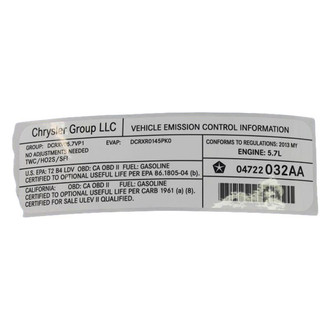 Mopar® - Vehicle Emission Control Information Label
