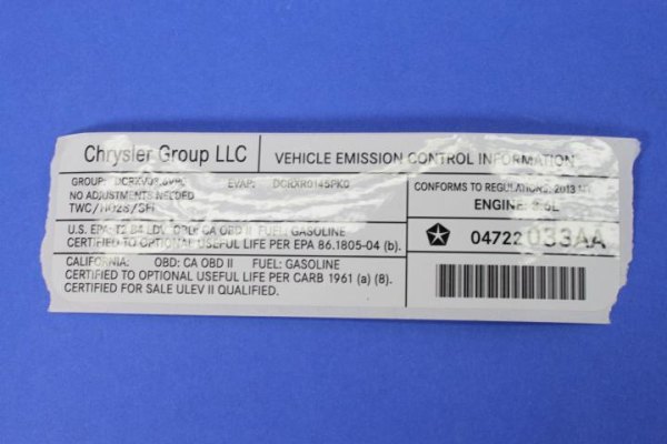 Mopar® - Vehicle Emission Control Information Label