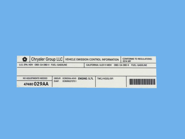 Mopar® - Vehicle Emission Control Information Label