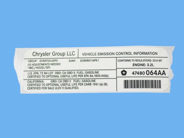 Mopar® - Vehicle Emission Control Information Label