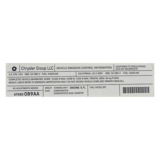 Mopar® - Vehicle Emission Control Information Label