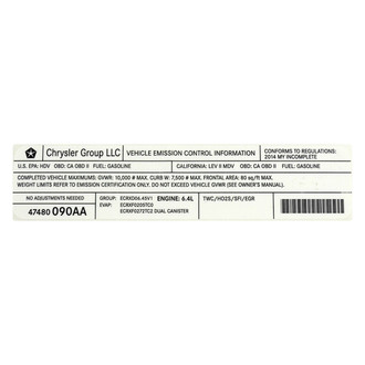 Mopar® - Vehicle Emission Control Information Label