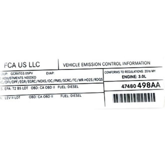 Mopar® - Vehicle Emission Control Information Label