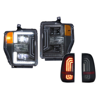 Morimoto® - XB™ Hybrid Driver and Passenger Side Gloss Graphite DRL Bar Projector LED Headlight Kits with Smoke Tail Lights