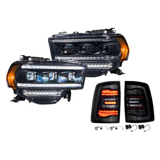Morimoto® HEADTAILKIT73 - XB™ Driver and Passenger Side Gloss Black Sequential DRL Bar Projector LED Headlight Kits with Smoke Tail Lights