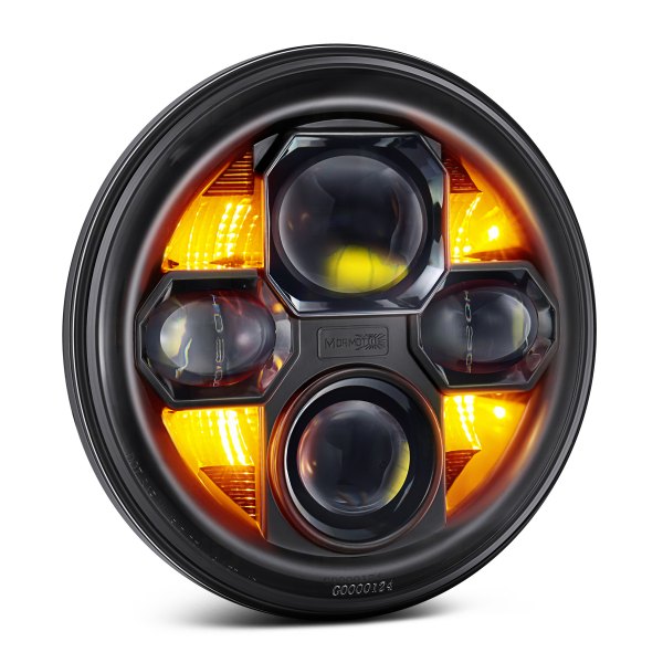 Morimoto® - 7" Round Black Projector LED Headlight with Switchback DRL