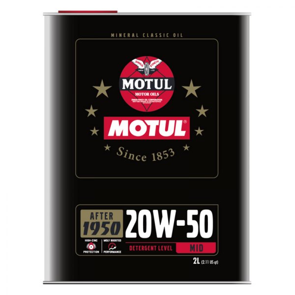 Motul USA® - Classic Performance SAE 20W-50 Conventional Motor Oil, 2 Liters (2.11 Quarts)