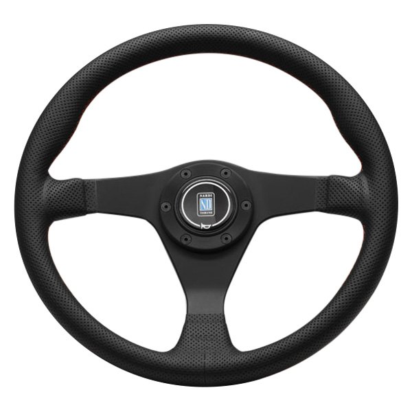 Nardi® - 3-Spoke Gara Series Punched Leather Black Steering Wheel with Red Stitching