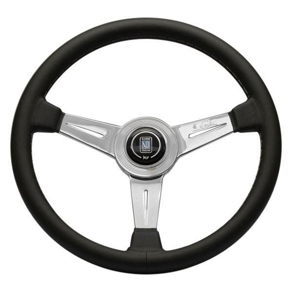 Nardi® - 3-Spoke ND Classic Series Leather Black Steering Wheel with Polished Spokes