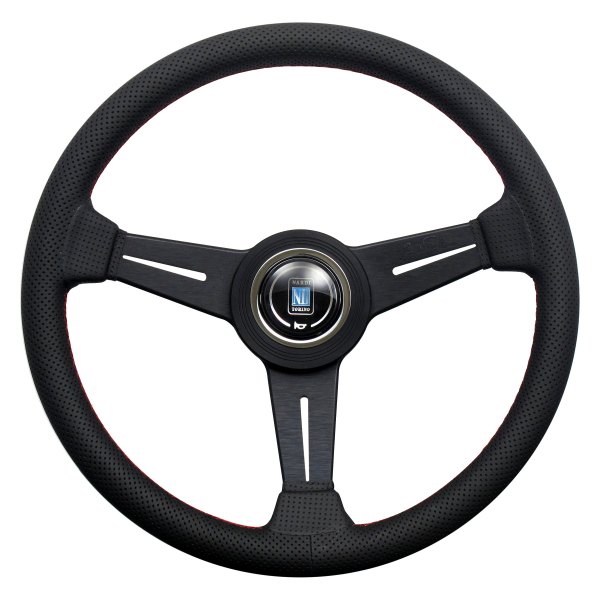 Nardi® - 3-Spoke ND Classic Series Perforated Leather Black Steering Wheel with Red Spokes
