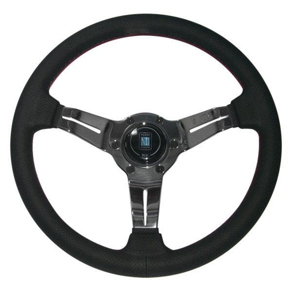 Nardi® - 3-Spoke Deep Corn Series Perforated Leather Steering Wheel with Red Stitching