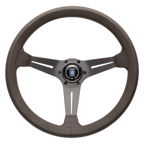 Nardi® - 3-Spoke Deep Corn Series Brown Smooth Leather Steering Wheel with Brown Cross-Stitching