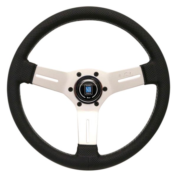 Nardi® - 3-Spoke Competition Perforated Leather Steering Wheel with Gray Stitching and White Spokes
