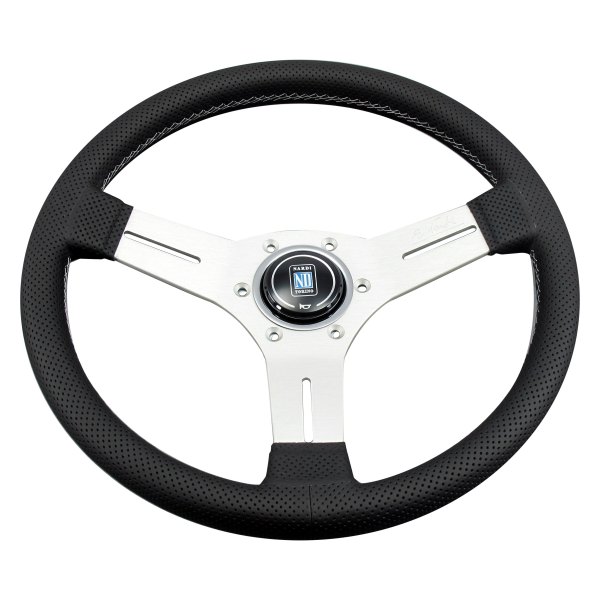 Nardi® - 3-Spoke Competition Suede Leather Steering Wheel with Gray Stitching and White Spokes