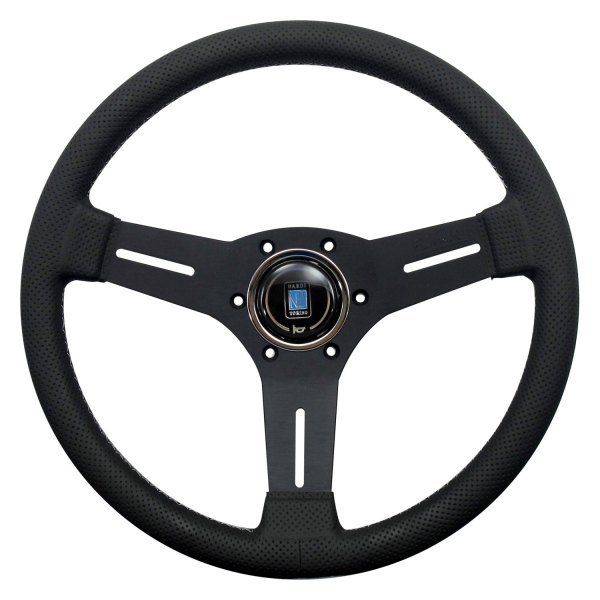 Nardi® - 3-Spoke Competition Perforated Leather Steering Wheel with Gray Stitching and Black Spokes