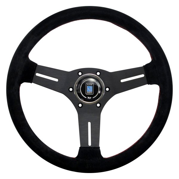 Nardi® - 3-Spoke Competition Suede Steering Wheel with Red Stitching and Black Spokes