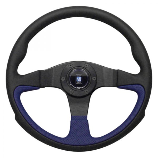 Nardi® - 3-Spoke Challenge Series Smooth/Perforated Leather Black/Blue Steering Wheel