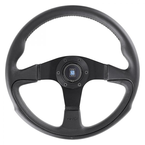 Nardi® - 3-Spoke Challenge Series Smooth/Perforated Leather Black Steering Wheel