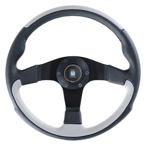 Nardi® - 3-Spoke Leader Series Leather Black/Gray Steering Wheel