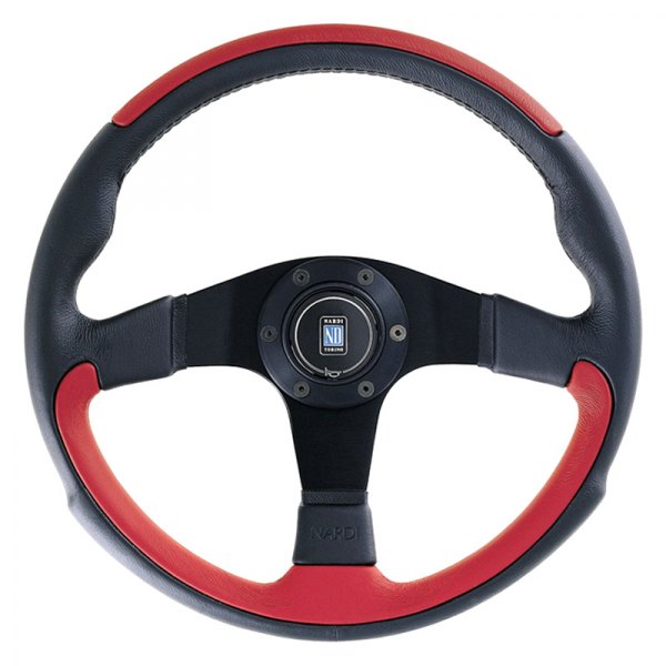 Nardi® - 3-Spoke Leader Series Leather Black/Red Steering Wheel
