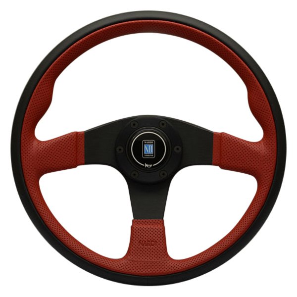 Nardi® - 3-Spoke Twin Line Smooth/Perforated Leather Black/Red Steering Wheel
