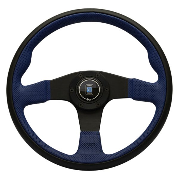 Nardi® - 3-Spoke Twin Line Series Smooth/Perforated Leather Black/Blue Steering Wheel