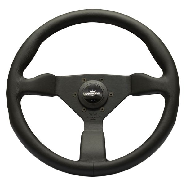 Personal® - 3-Spoke Grinta Perforated Leather Black Steering Wheel with Blue Stitching