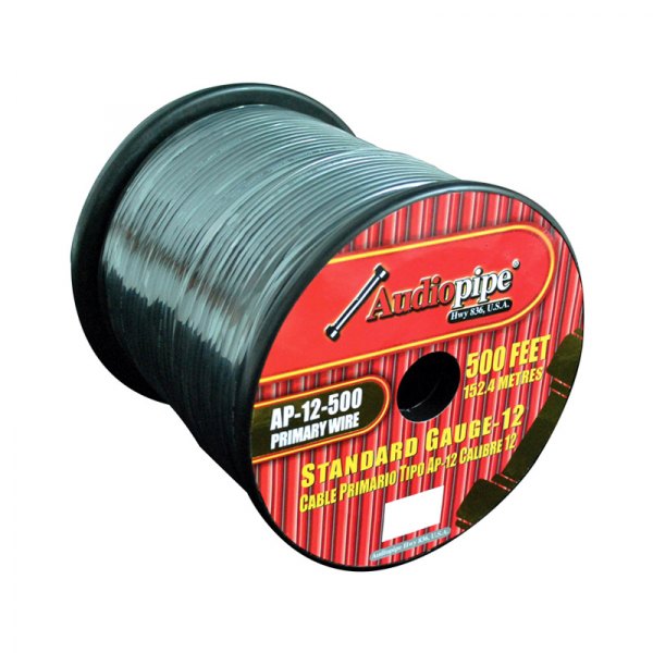 Audiopipe® - 12 AWG Single 500' Black Stranded TWP Primary Wire