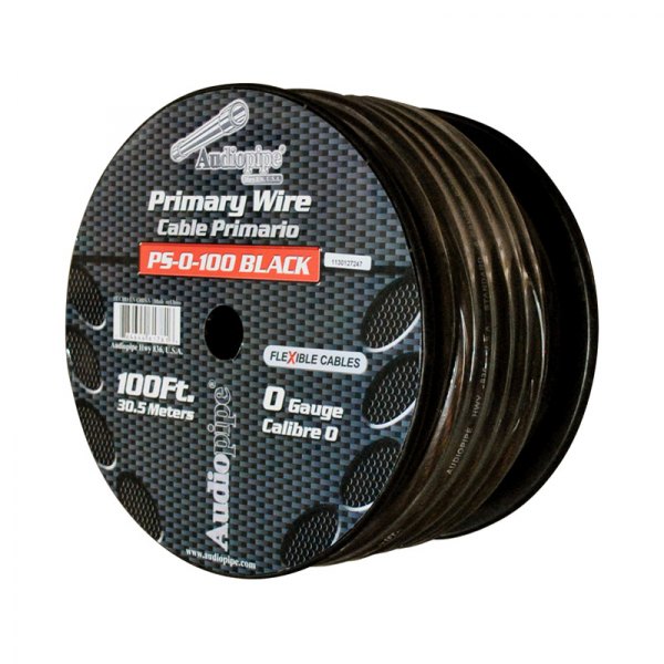 Audiopipe® - Flexible Series 1/0 AWG Single 100' Black Stranded GPT Primary Wire