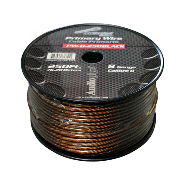 Audiopipe® - 8 AWG Single 250' Black Stranded GPT Primary Wire