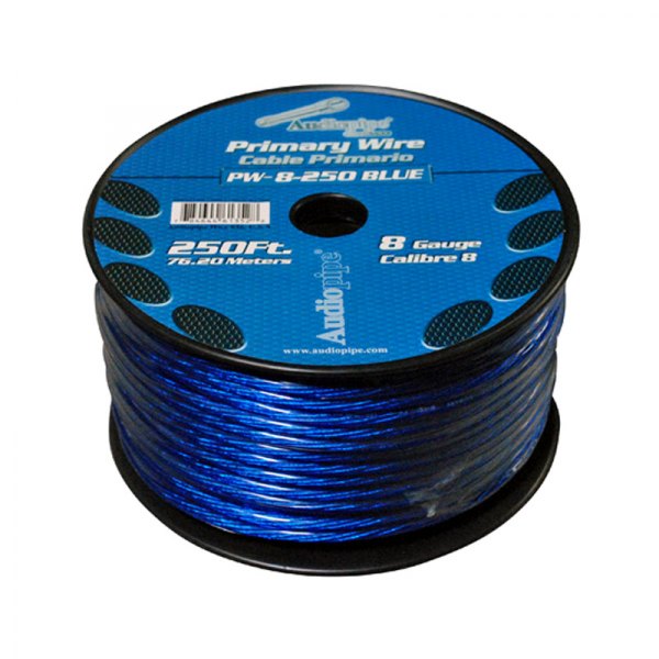 Audiopipe® - 8 AWG Single 250' Blue Stranded GPT Primary Wire