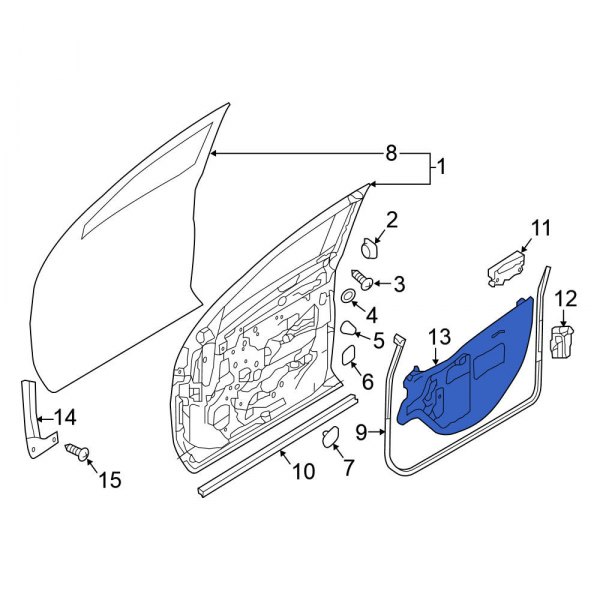 Nissan OE 808619FT0B Front Left Door Water Deflector