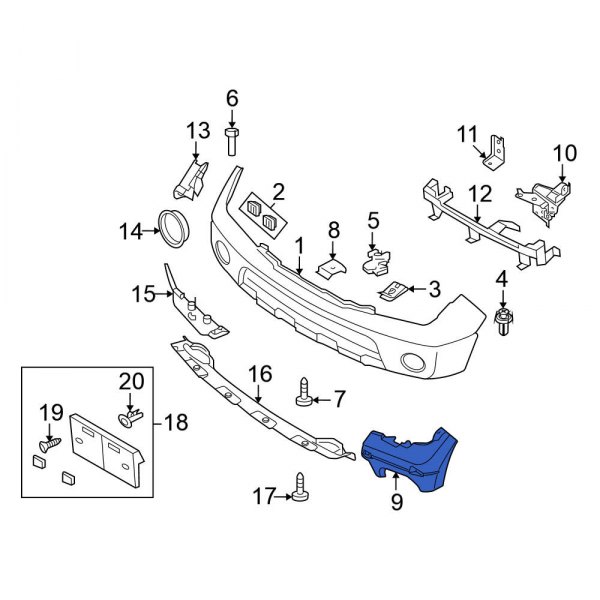 Nissan OE 62222ZL00B Front Right Bumper Cover Bracket