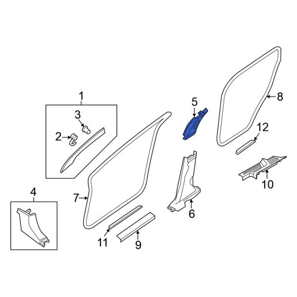 Nissan OE 769166TA0A Left Lower Door Pillar Post Trim Set